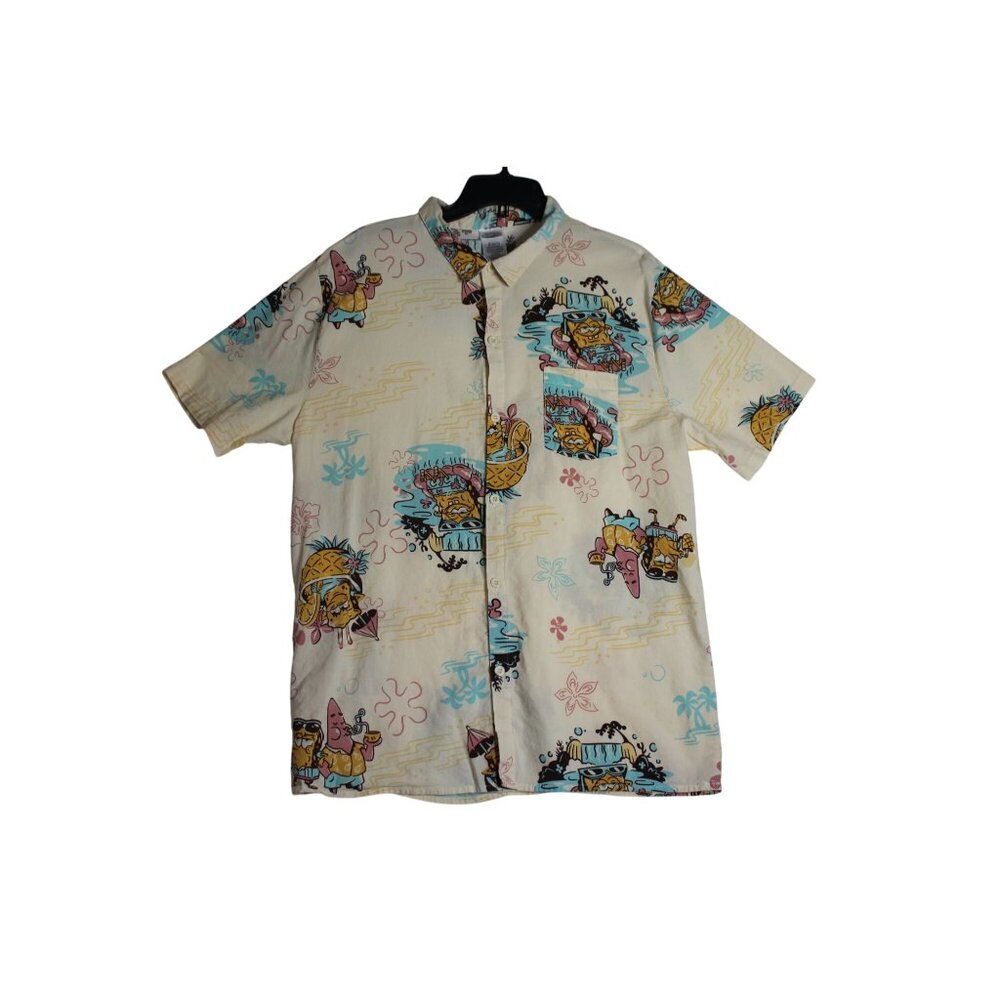 Spongebob Squarepants Button Down Hawaiian Shirt Mens XL